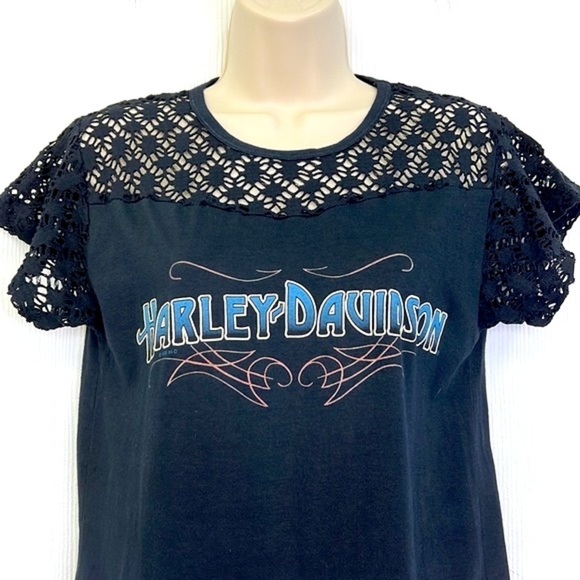 Harley Davidson - 1995 Bumpus Jackson TN Crochet Detail Graphic T Shirt Size Sm - Picture 3 of 11